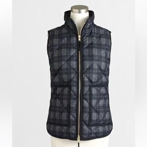 J.Crew Factory Plaid Quilted Down Filled Puffer Vest Black/Grey/Blue Size Large